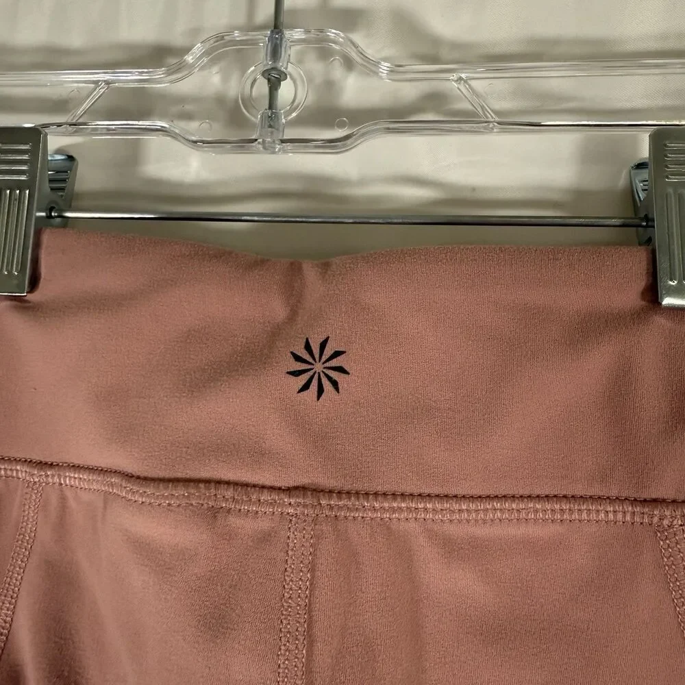 Athleta Girl Leggings Girl Small 7 Coral Pink Pull On Drawstring High Rise Capri